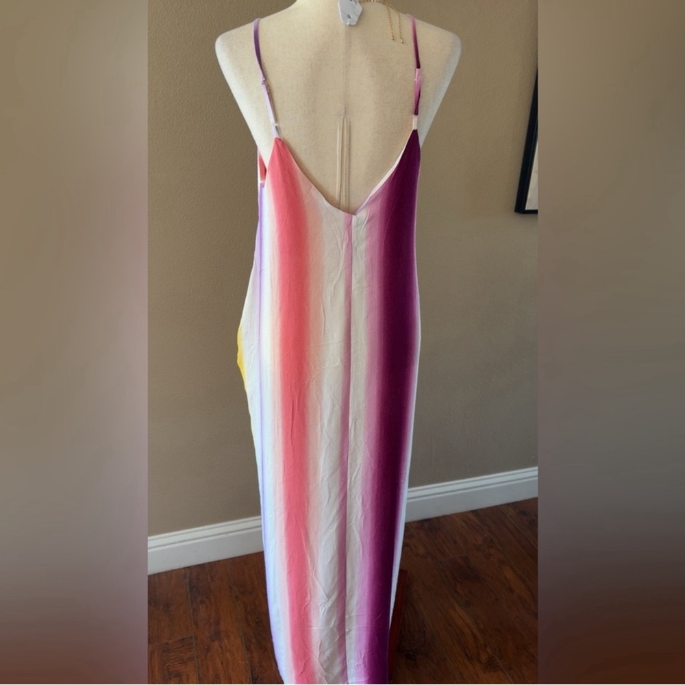 Rainbow color striped maxi dress with pockets - Picture 6 of 6